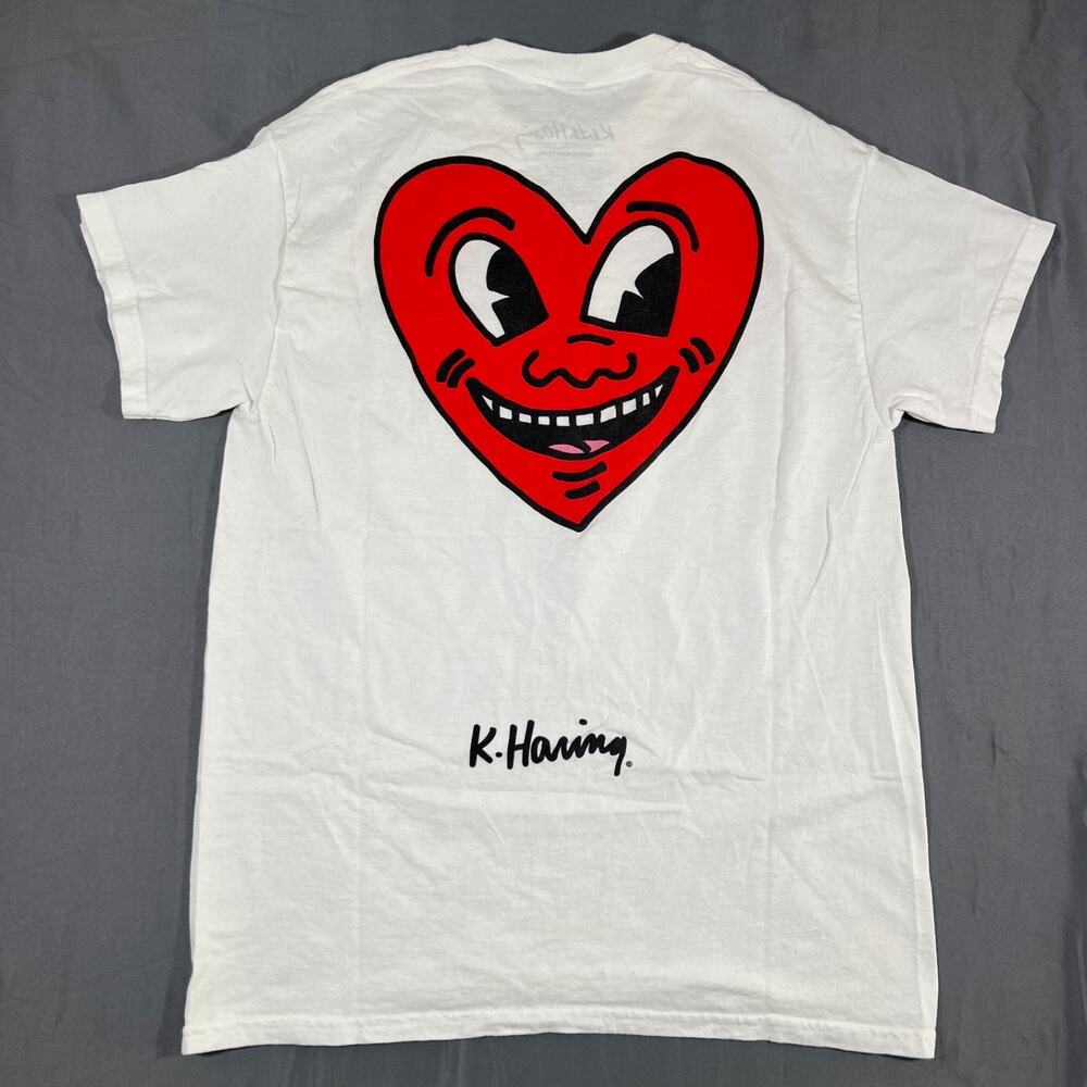 Keith Haring T Shirt Mens Medium White Graphic Heart Back Print Art Tee - Picture 2 of 7